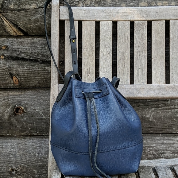 J. Crew Handbags - J. Crew Downing Leather Bucket Bag Navy Blue